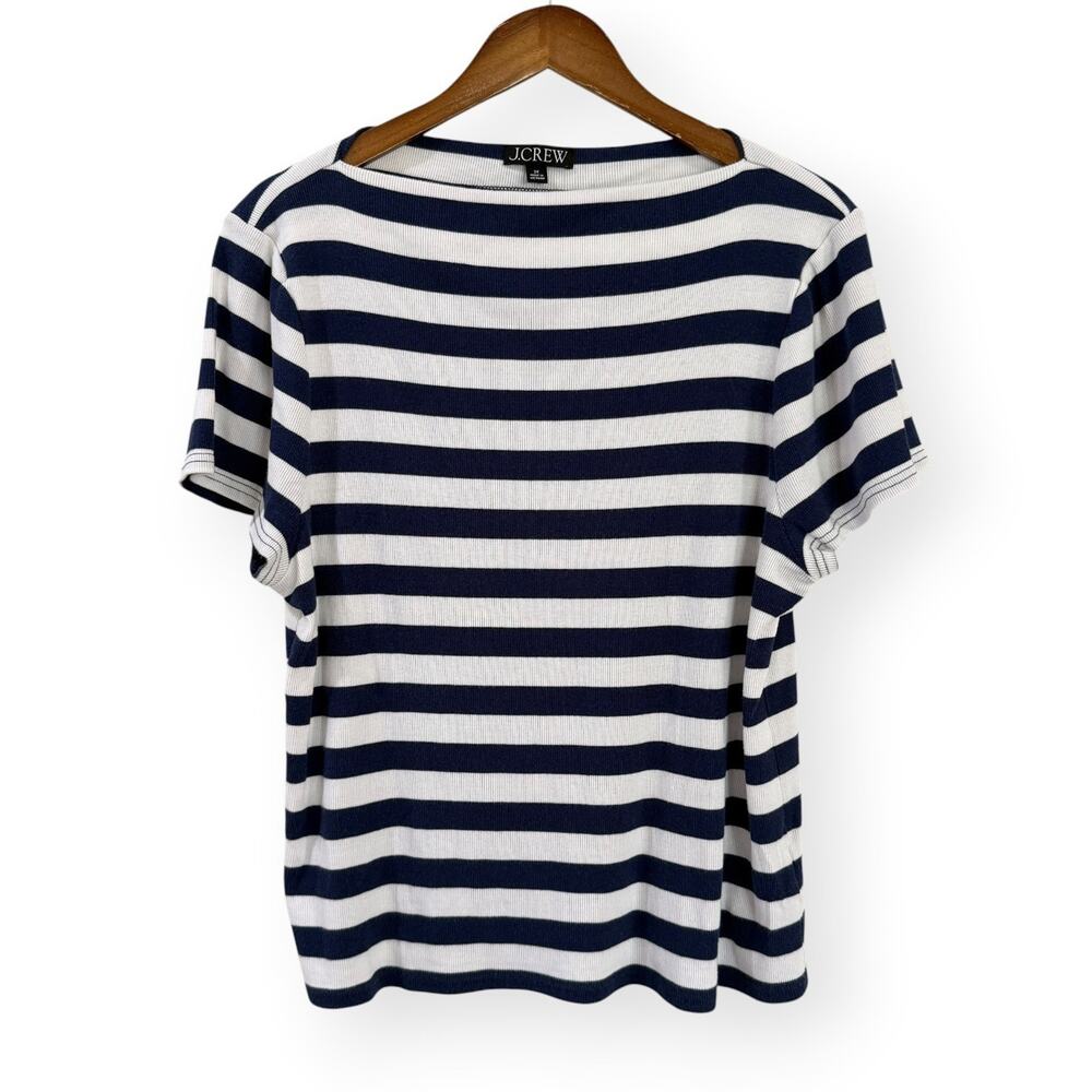 J. Crew Fine-Rib Fitted Navy White Striped Boatneck T-Shirt 2X Nautical BY387